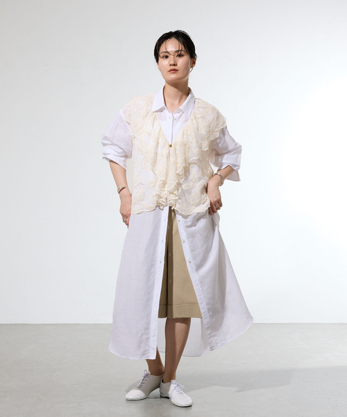 【新品】【今季完売】IENA スカラレース ラッフルベスト ホワイト F IENA（イエナ） ベスト ジレ 「新色あり/追加」スカラレース ラッフル