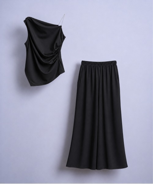 セットアップ ワンショル シャーリングセットアップ（ワンショルトップス×ワイドスラックス） レディース | THEODORIC.dy | 01