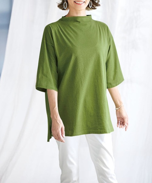 tシャツ ボトルネック デザインプルオーバー レディース BELLUNA tシャツ 綿麻素材ボトルネックプルオーバー レディース