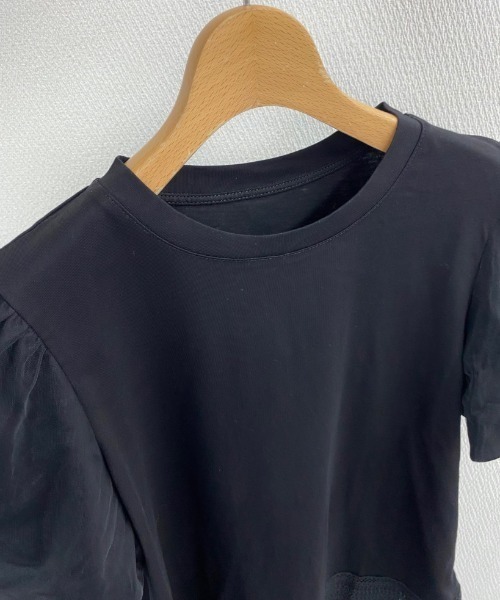 LADY LIKE tシャツ バルーンスリーブ裾レースTシャツ レディース
