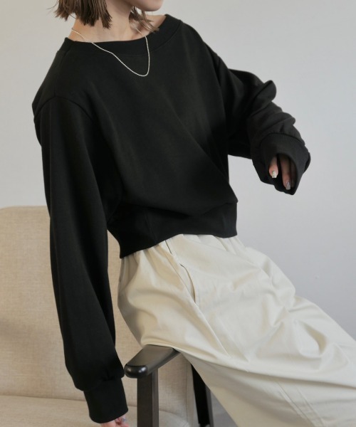 スウェット レディース ボートネックスウェット / boat neck sweat ショート丈 クロップド 黒 グレー ブラック 短丈 オフショル ワ｜zozo｜08