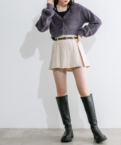 スカート ベルト付きボックスプリーツミニスカート 1041010010  