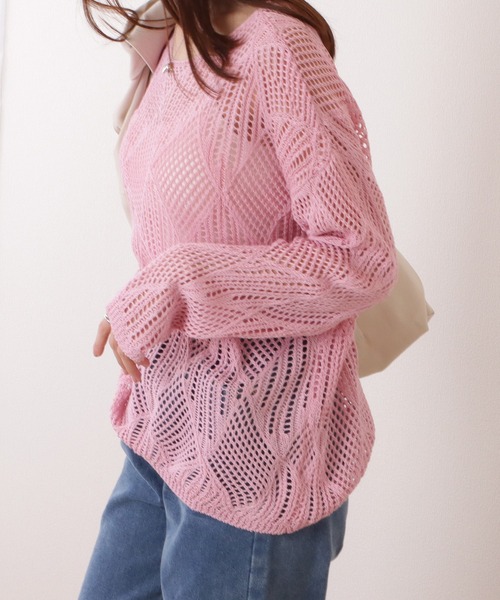Lace Ladies ニット セーター ダイヤ柄 透かし編み ゆる プル