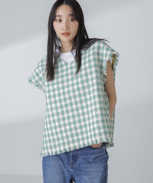 ベスト ジレ ラメファンシーツイード ショートジレ レディース
