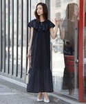 ワンピース フリルカラー異素材ドッキングロング...の詳細画像3