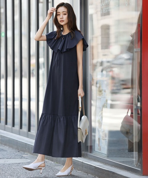 専用ページ ワンピース ELFRANK ワンピース フリルカラー異素材ドッキングロングワンピース