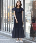 ワンピース フリルカラー異素材ドッキングロング...の詳細画像5