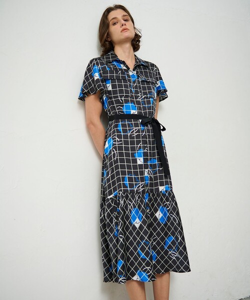 GRACE CONTINENTAL シャツワンピース ラインフラワーシャツ