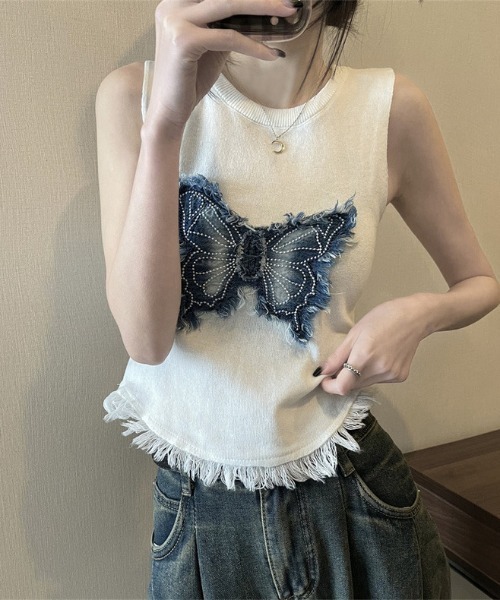 アメリ★新品フリンジ付きノースリーブニット A part by ニット セーター フリンジニットノースリーブ