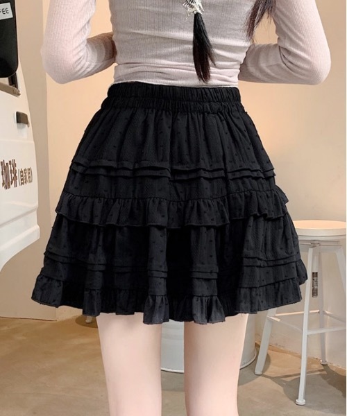 スカート 「インパン付」フリルレース ティアードミニスカート