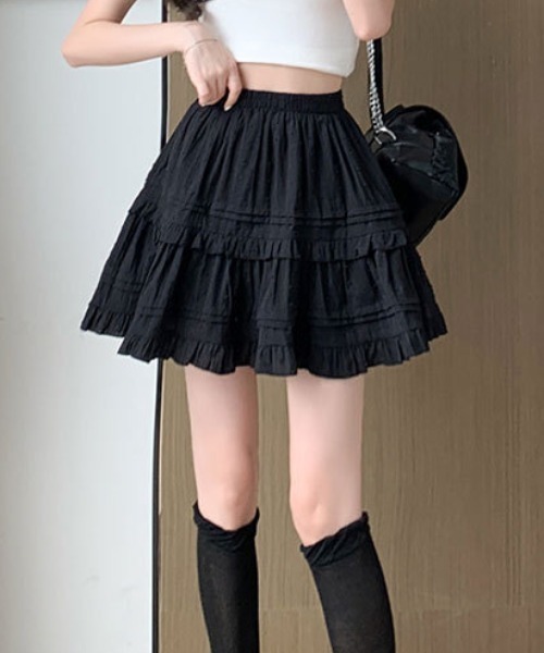 スカート 「インパン付」春夏定番フリルレース ティアードミニスカート