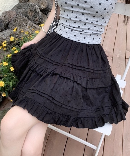 スカート 夏 「インパン付」春夏定番フリルレース ティアードミニ