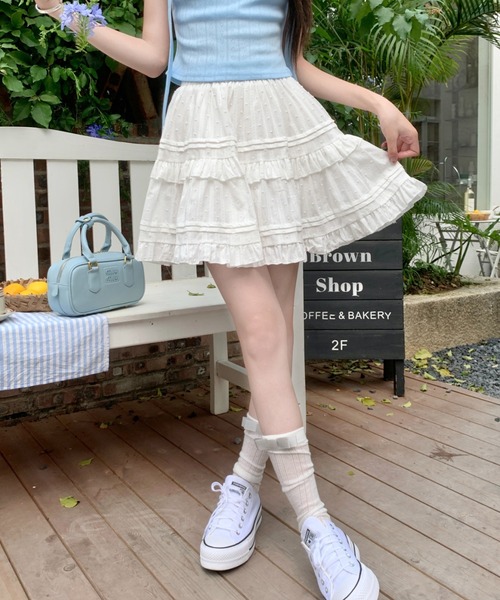 スカート 夏 「インパン付」春夏定番フリルレース ティアードミニ