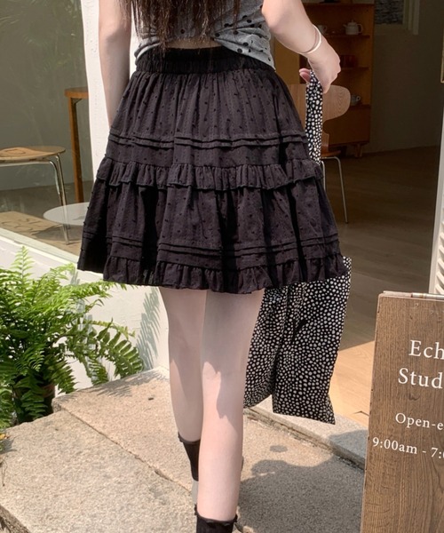 スカート 夏 「インパン付」春夏定番フリルレース ティアードミニ