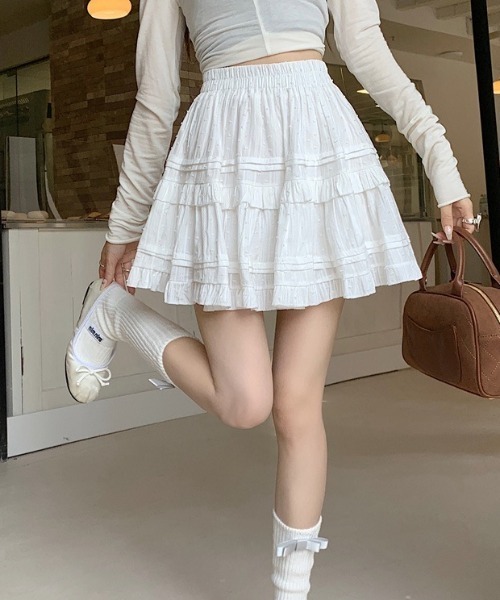 スカート 夏 「インパン付」春夏定番フリルレース ティアードミニ
