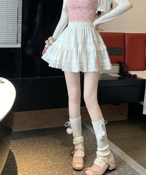 スカート 夏 「インパン付」春夏定番フリルレース ティアードミニ