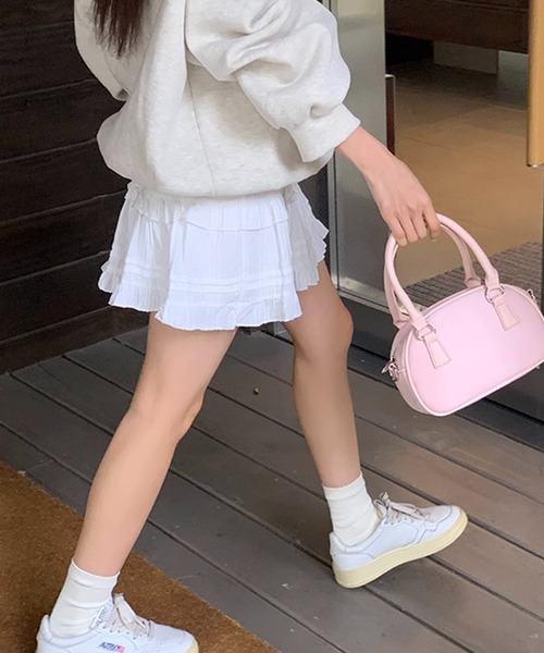スカート 「インパン付」春夏定番フリルレース ティアードミニスカート