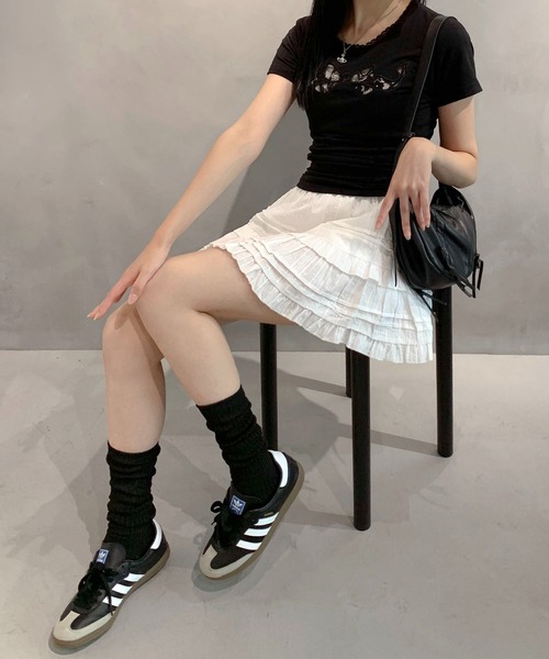 レーススカート　the toe ミニスカート スカート 「インパン付」フリルレース ティアードミニスカート