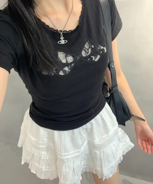 スカート 「インパン付」フリルレース ティアードミニスカート