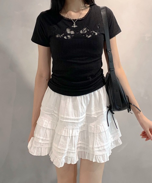 泉様おまとめ買い☆インパン付き フリルレーススカート ホワイト スカート 「インパン付」フリルレース ティアードミニスカート
