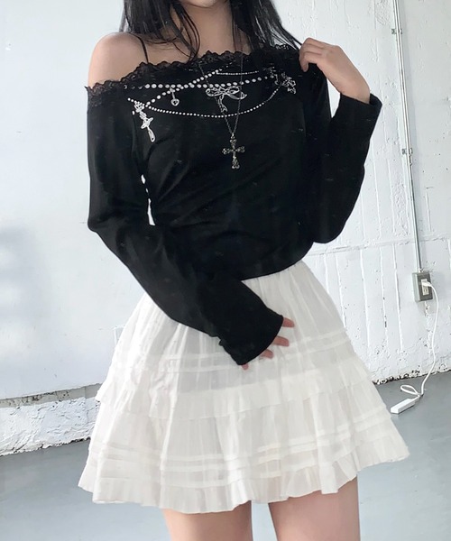 スカート 「インパン付」フリルレース ティアードミニスカート
