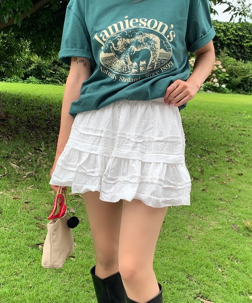 スカート 夏 「インパン付」春夏定番フリルレース ティアードミニ