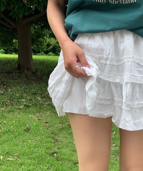 スカート 「インパン付」春夏定番フリルレース ティアードミニスカート