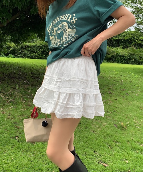 スカート 夏 「インパン付」春夏定番フリルレース ティアードミニ