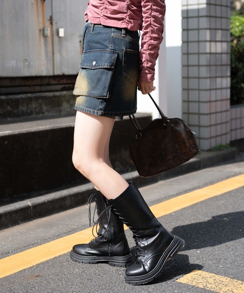 WEGO デニムスカート WEGO/ヴィンテージウォッシュカーゴミニ