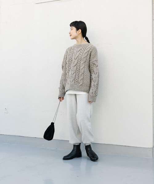 美品✨かぐれ　ペルーアランクルーネックニット　グレー ペルーアランクルーネックニット（ニット/セーター）｜かぐれ