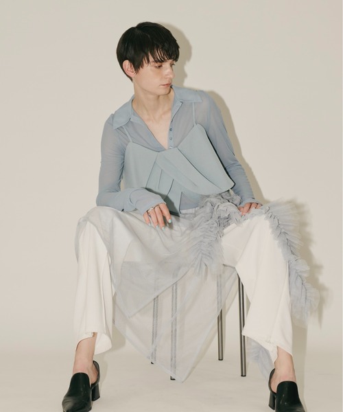 新品♥️ラベルエチュード　BIGリボンフリルデザインビスチェ　グレー　ZARA 新品♥️ラベルエチュード BIGリボンフリルデザインビスチェ