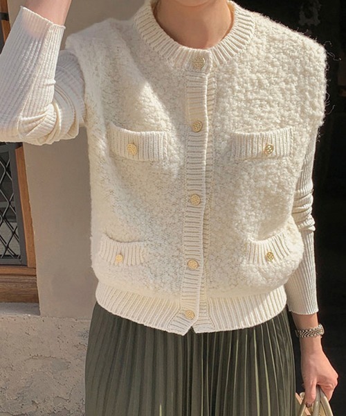 ベスト ジレ ゴールドボタンファーベスト レディース : ZOZOTOWN Yahoo