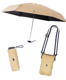 美品　POLO RALPH LAUREN ロゴ入り　折り畳み傘 ベージュ POLO RALPH LAUREN ポロ ラルフ ローレン 雨傘 折りたたみ傘