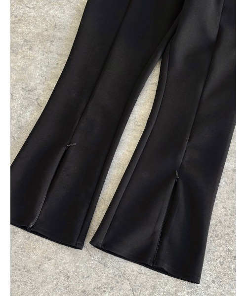 eM パンツ ストレッチフロントジップフレアパンツ レディース