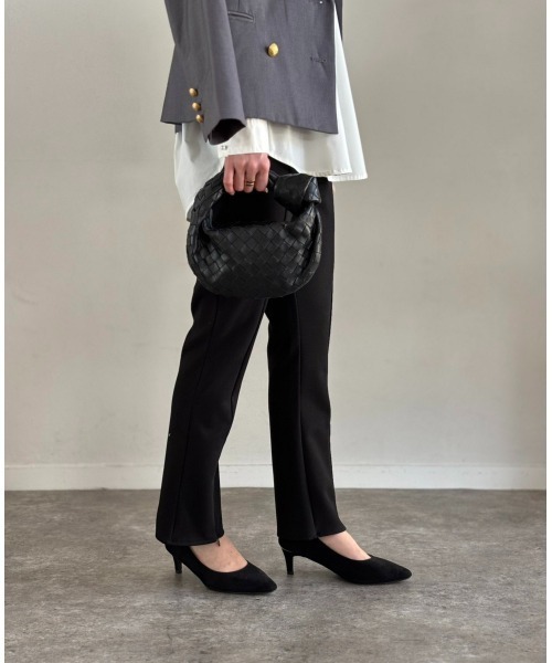 eM パンツ ストレッチフロントジップフレアパンツ レディース