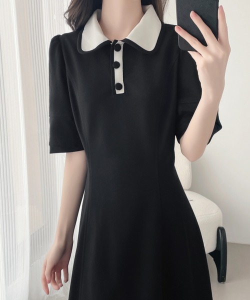 セール(SALE)開催中！ファッション通販 ABITOKYO 配色ポロ襟Aラインスウェットワンピース ワンピース ワンピース