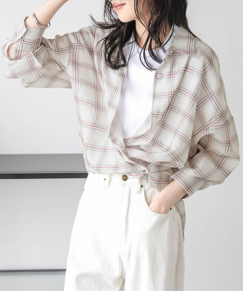 La-gemme ブラウス シャツ オーバーサイズ チェック柄シアー