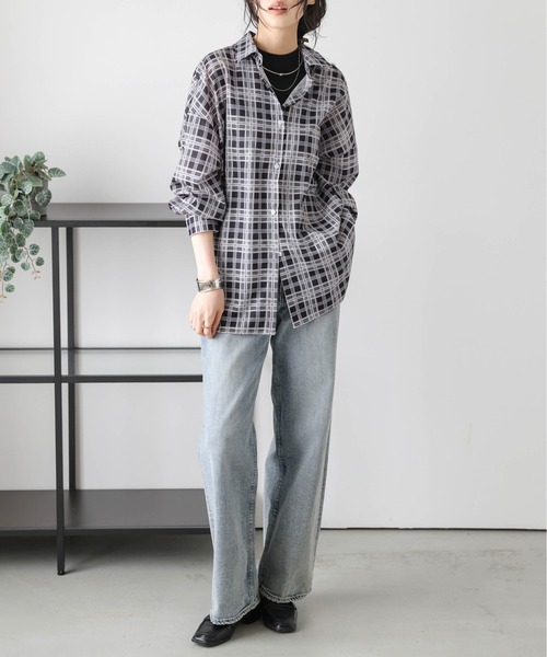 ブラウス シャツ 「WEB限定」シアーチェックオーバーシャツ レディース メンズ AMERICAN HOLIC｜シアーチェック柄オーバーシャツ | Rakuten