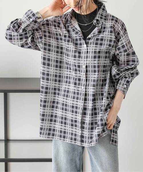La-gemme ブラウス シャツ オーバーサイズ チェック柄シアー