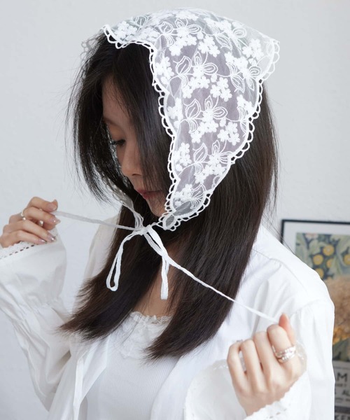 2025 お歳暮【公式】 - 人気ブランド VORAGINE LA レース刺繍 ZOZOTOWN : バブーシュカ フラワー花柄 ヘアアクセサリー