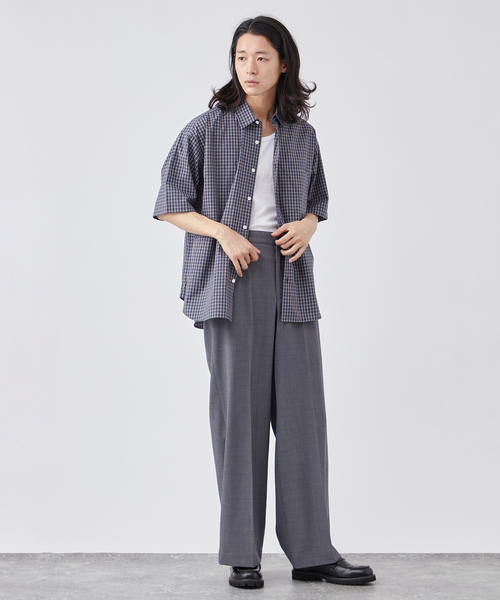 【HUECLOSET】★送料・関税込★モノチェックハーフシャツ B.C STOCK シャツ PLAID オーバーサイズ ハーフスリーブ