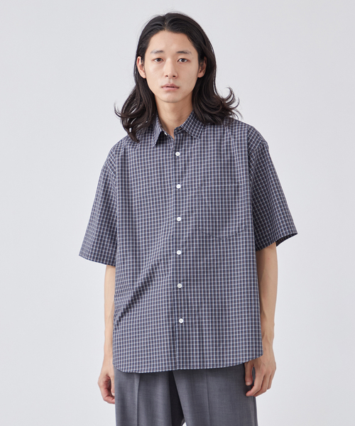 【HUECLOSET】★送料・関税込★モノチェックハーフシャツ B.C STOCK シャツ PLAID オーバーサイズ ハーフスリーブ