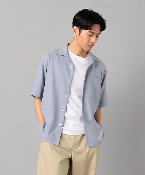 COMME CA MEN シャツ リネンライクストレッチ オープンカラー
