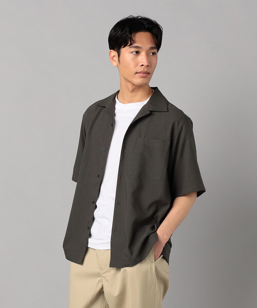 COMME CA MEN シャツ リネンライクストレッチ オープンカラー