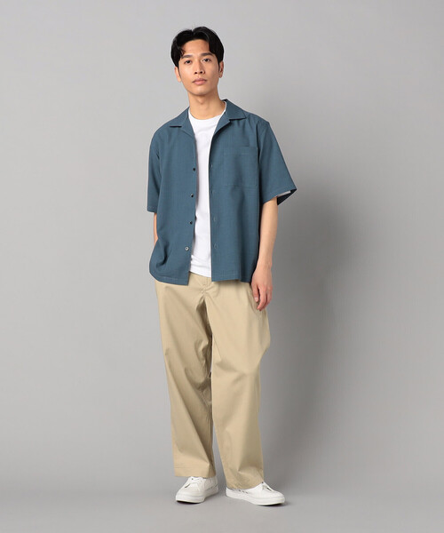 COMME CA MEN シャツ リネンライクストレッチ オープンカラー半袖