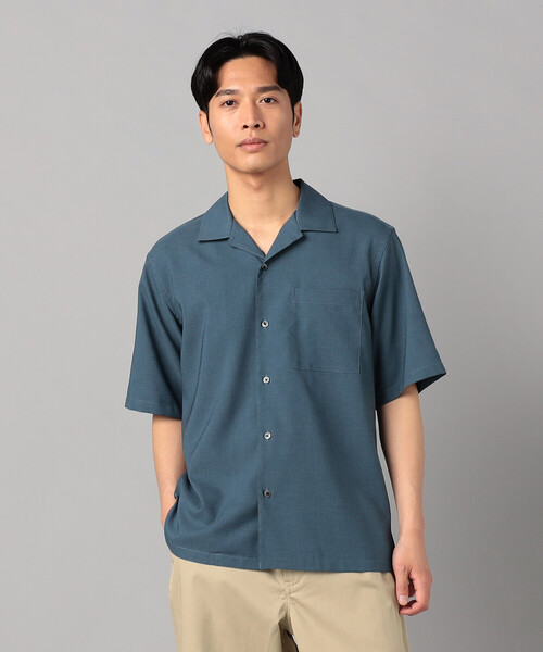 COMME CA MEN シャツ リネンライクストレッチ オープンカラー