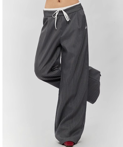 ワイドパンツ パンツ ダブル ウエスト スラックス レディース