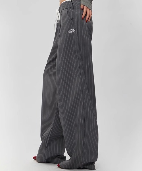 ワイドパンツ パンツ ダブル ウエスト スラックス レディース