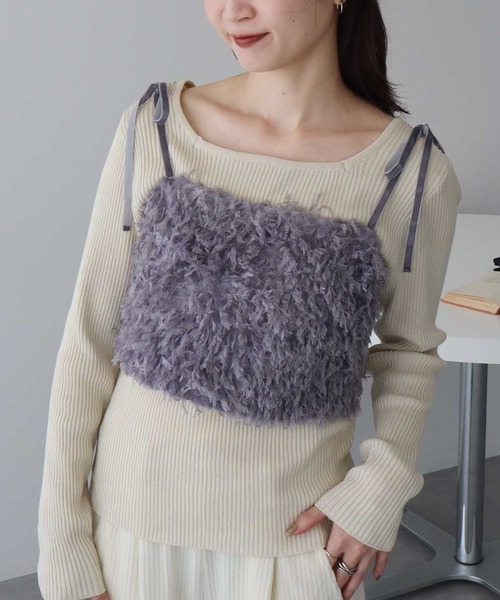 新品 タグ付き ファーベスト　ジレ ベロアリボン付き earth music&ecology（アース ミュージック＆エコロジー） ベスト ジレ