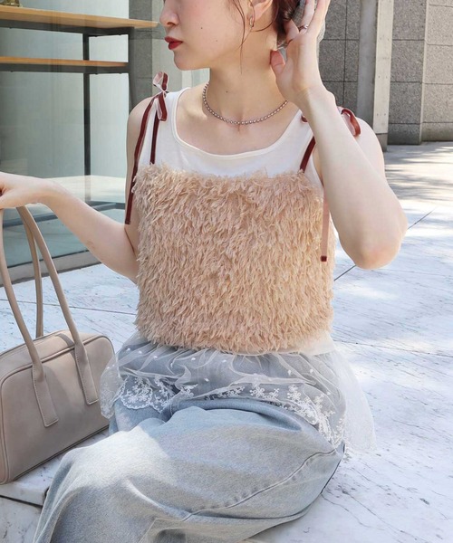 新品 タグ付き ファーベスト　ジレ ベロアリボン付き earth music&ecology（アース ミュージック＆エコロジー） ベスト ジレ